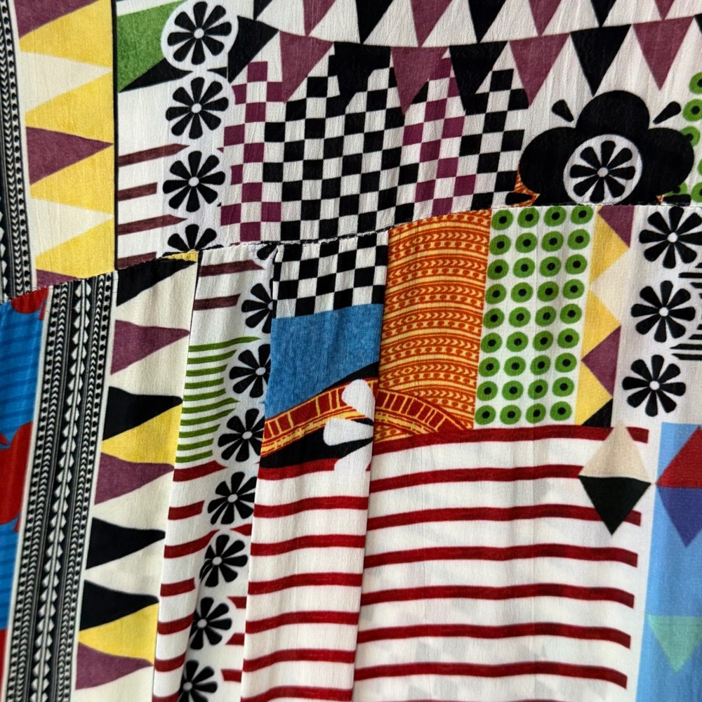 Shana Tunic Top Blouse XL Patchwork 100% Viscose Silk Boho Art To Wear Roll Tab - Picture 14 of 14